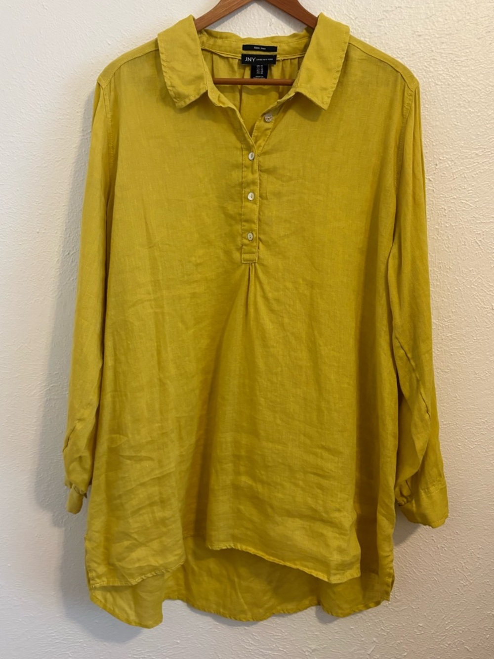 Jones New York Yellow Linen Tunic Top, Size 1X